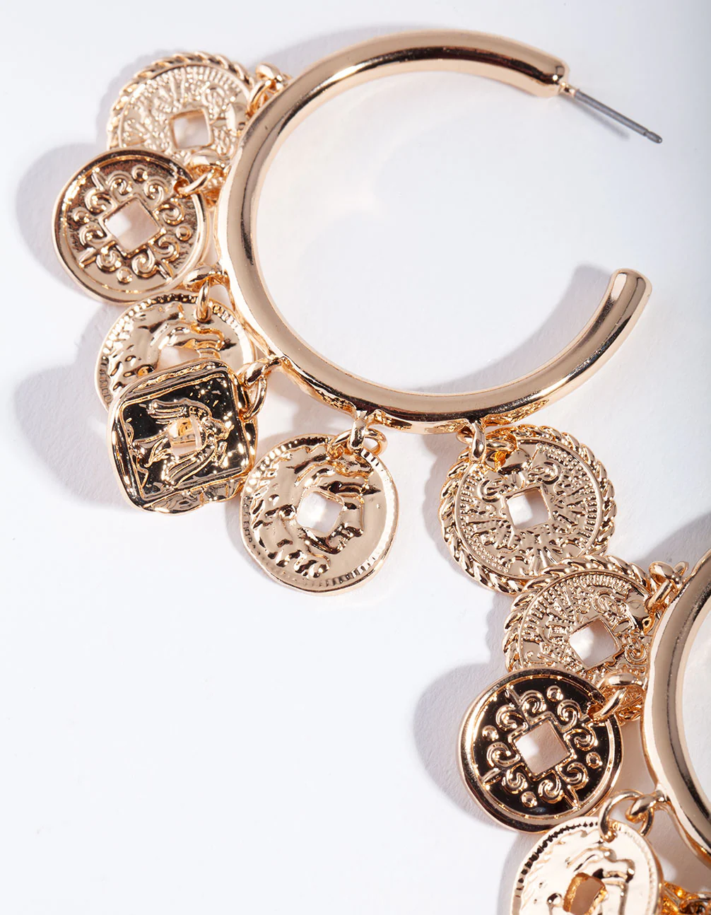 Gold Multi Coin Hoop Earrings - Image 2