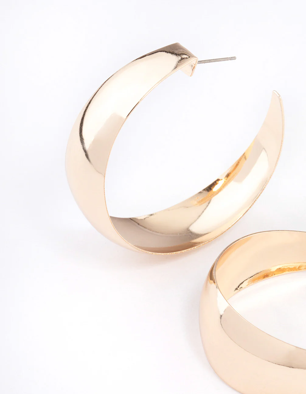 Gold Smooth Thick Hoop Earrings - Image 2