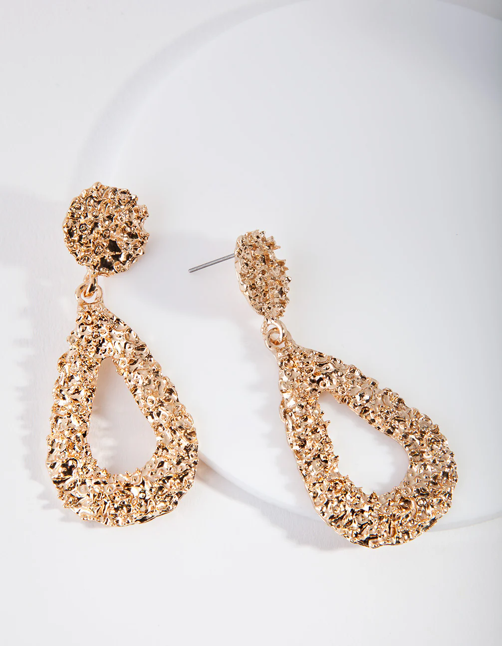Gold Textured Teardrop Earrings - Image 3