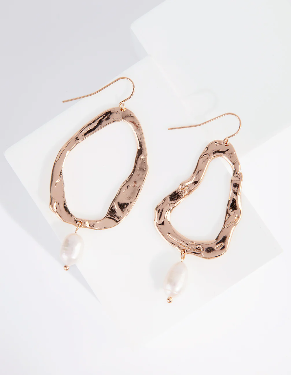 Gold Molten Cutout Freshwater Pearl Earrings