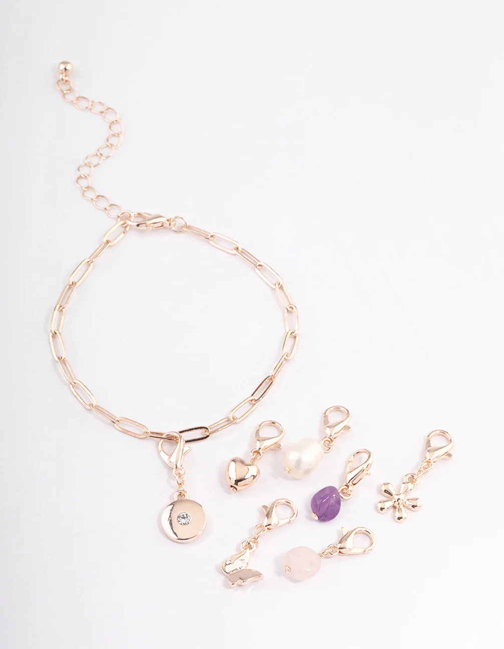 Rose Gold Semi Precious Diamante Charm Bracelet