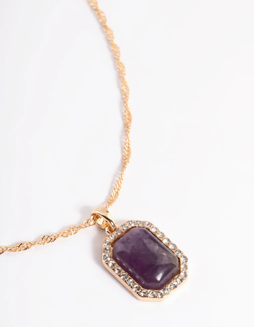 Gold Amethyst Diamond Halo Necklace - Image 2