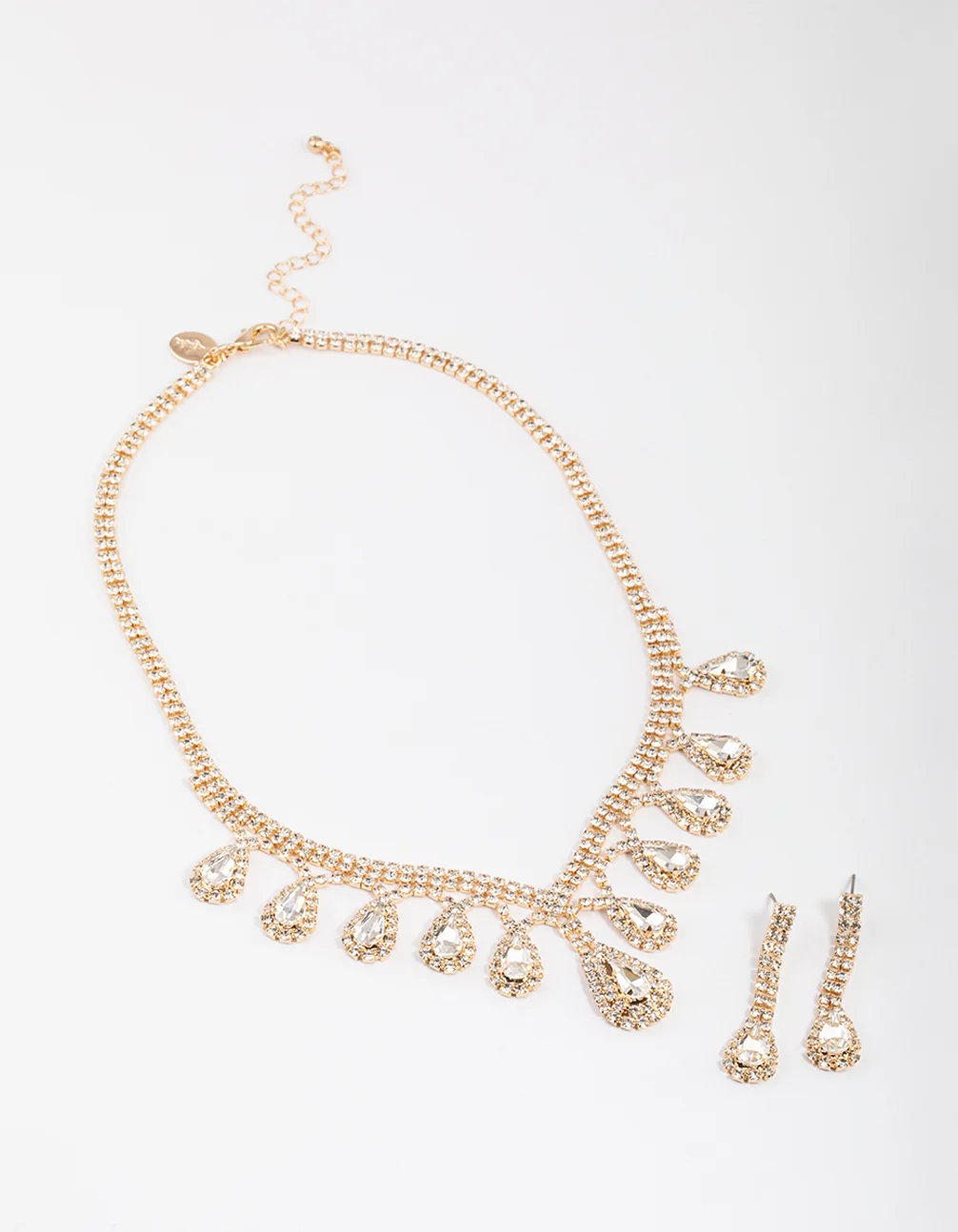 Gold Diamante Surrounded Teardrop Earrings & Necklace Set - Image 2