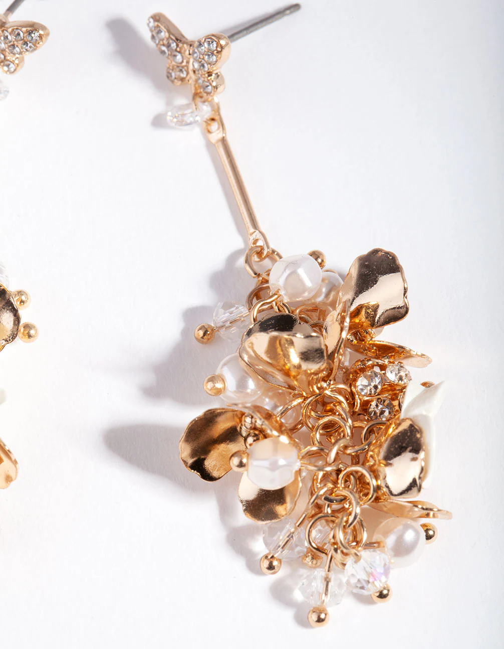 Gold Floral Bead Butterfly Earrings - Image 3