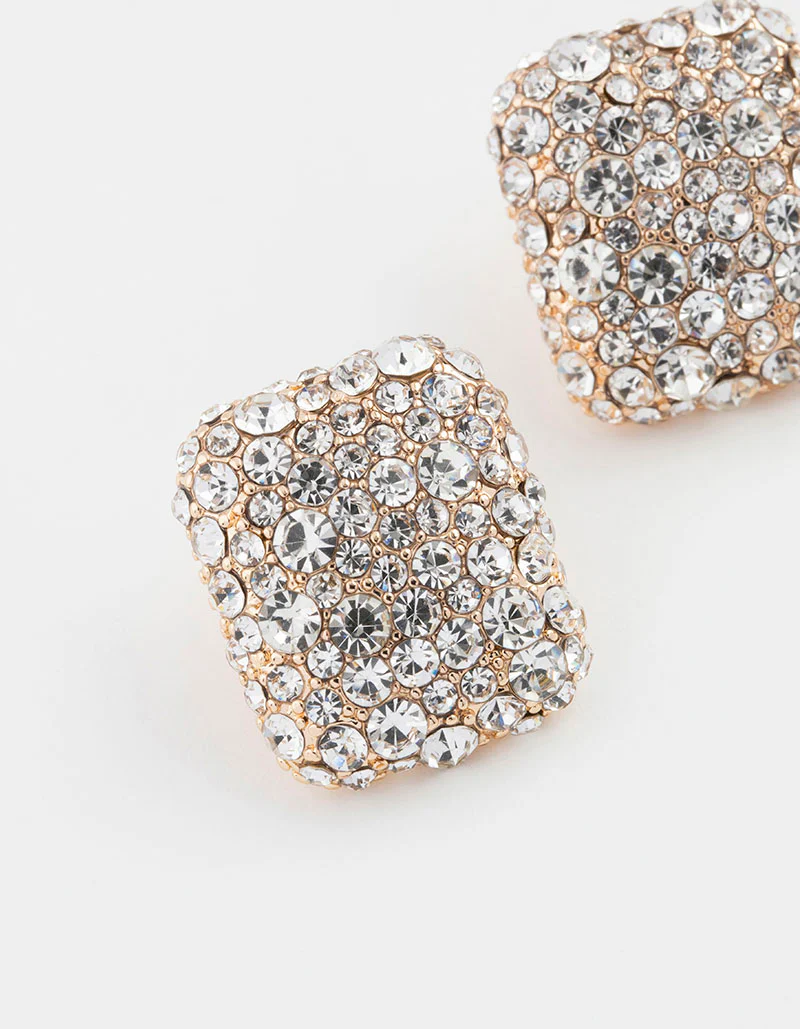 Gold Luxe Square Stud Earrings - Image 2