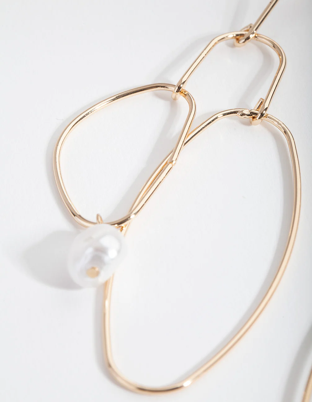 Gold Organic Shape & Pearl Drop Earrings - Image 3