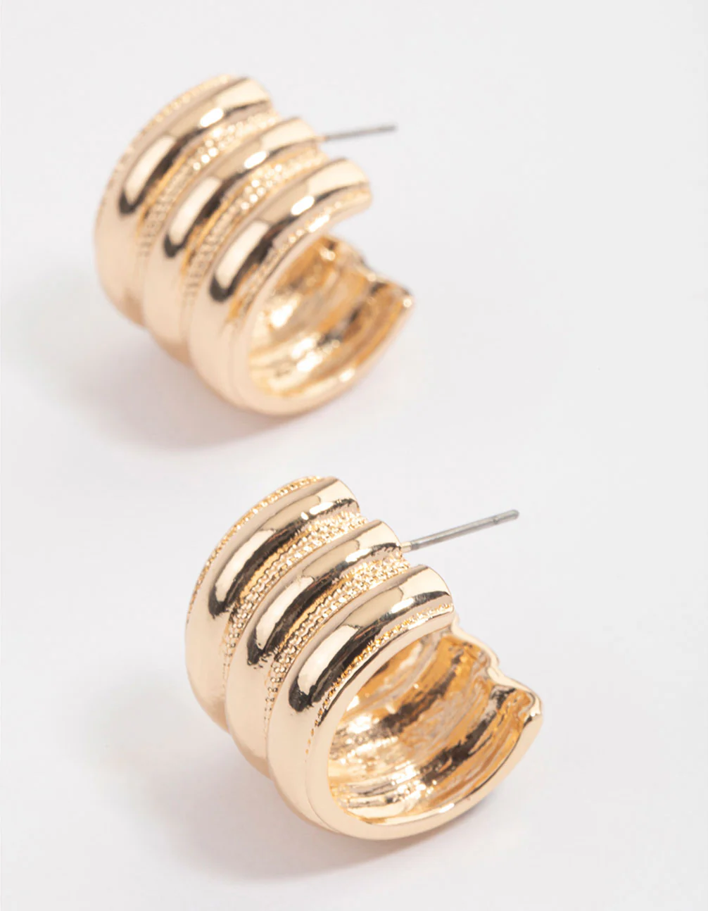 Gold Triple Row Wide Hoop Earrings