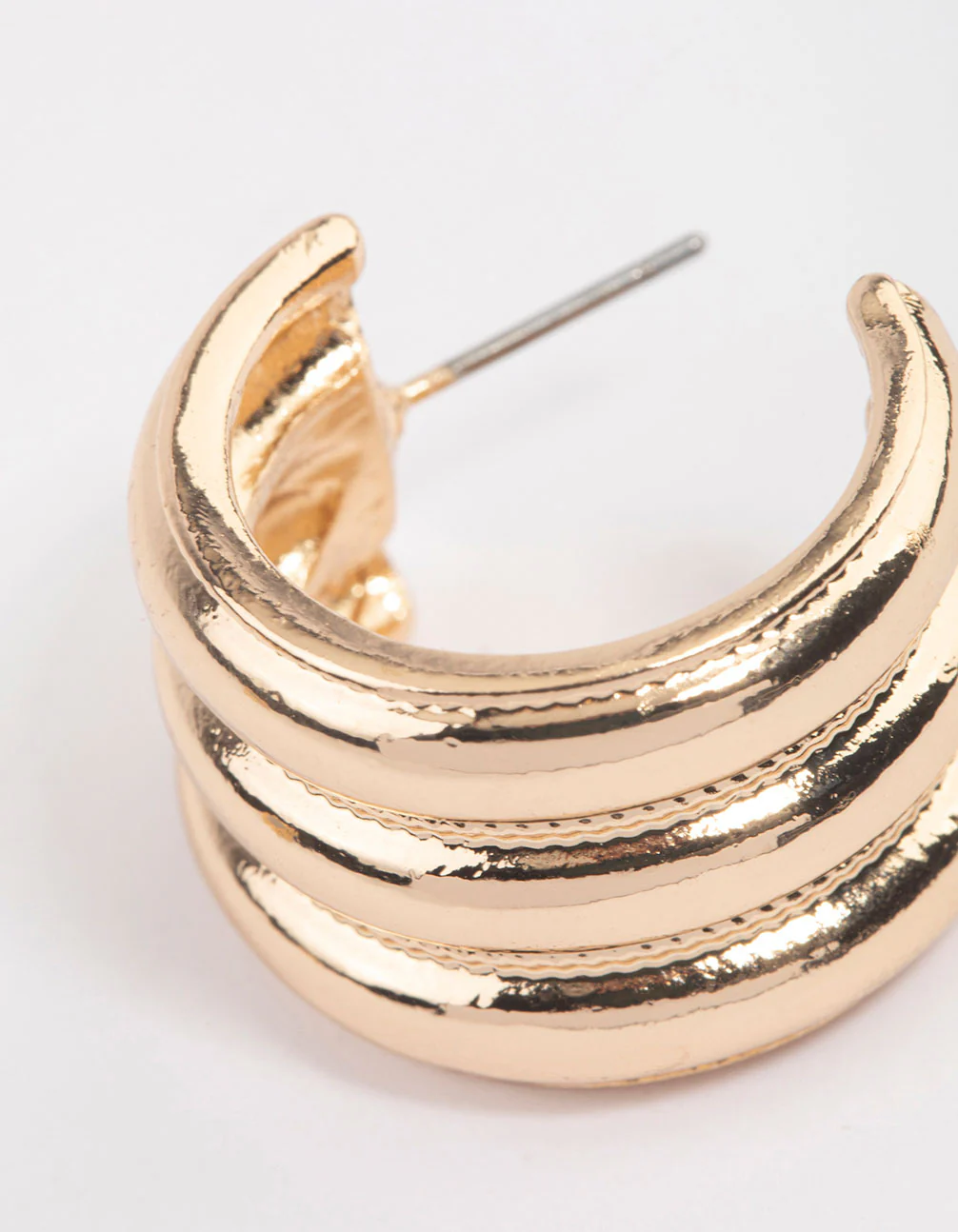 Gold Triple Row Wide Hoop Earrings - Image 3