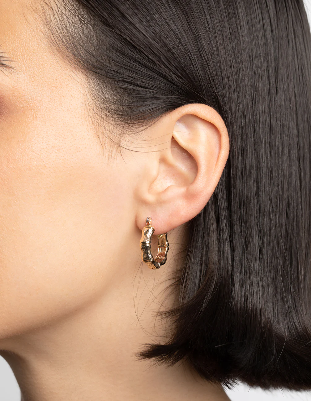 Gold Bamboo Huggie Hoop Earrings - Image 2