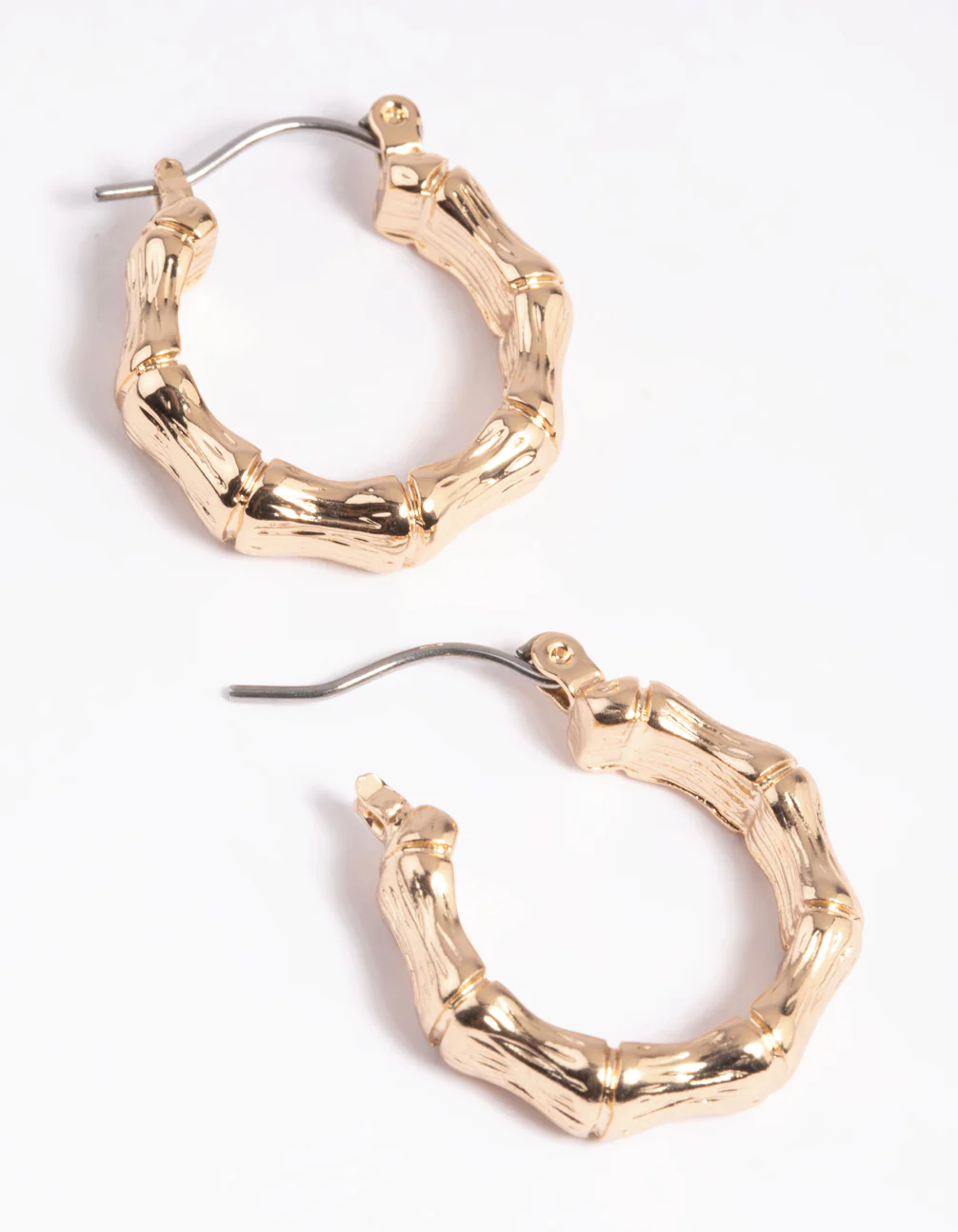 Gold Bamboo Huggie Hoop Earrings - Image 3