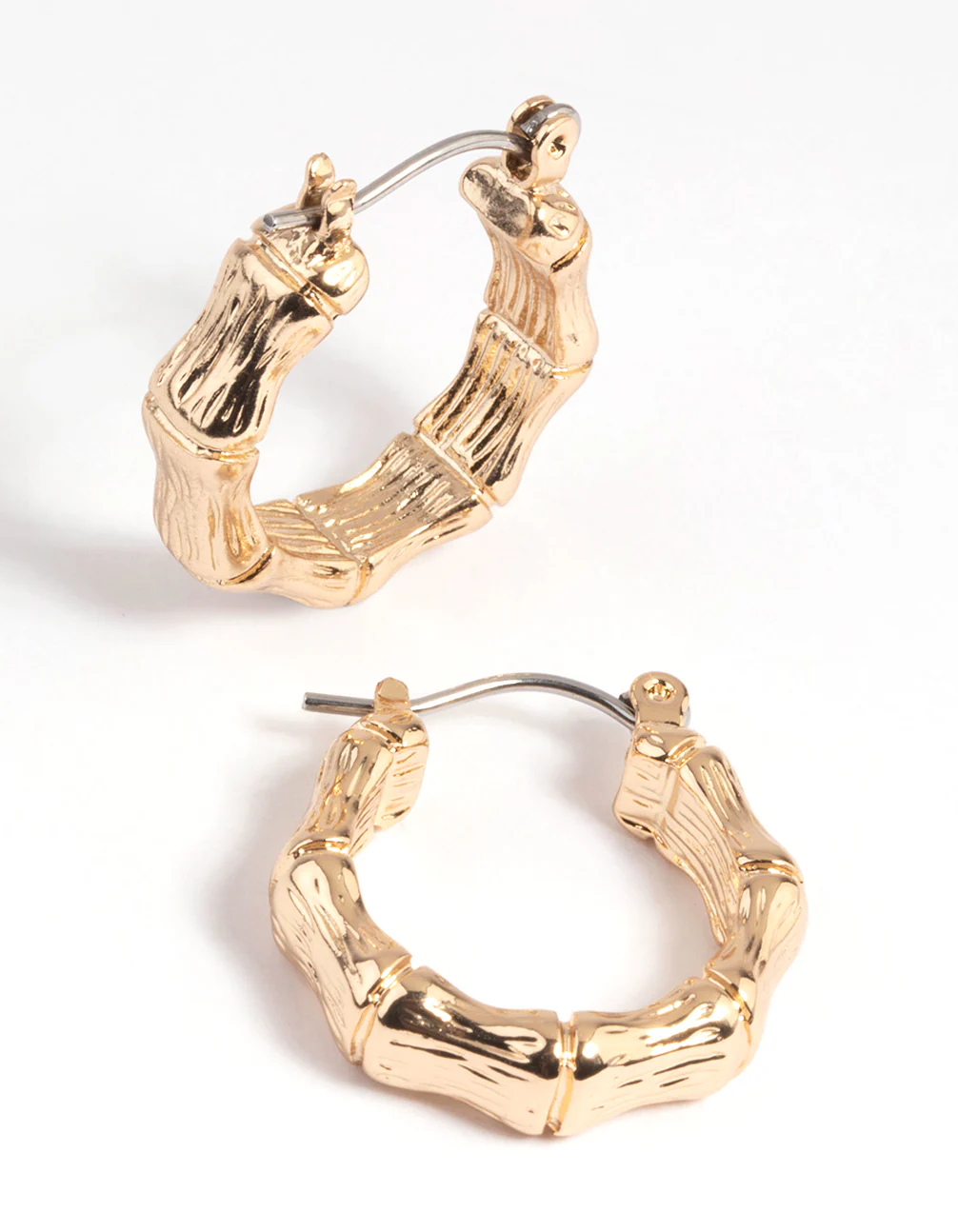 Gold Bamboo Huggie Hoop Earrings - Image 4
