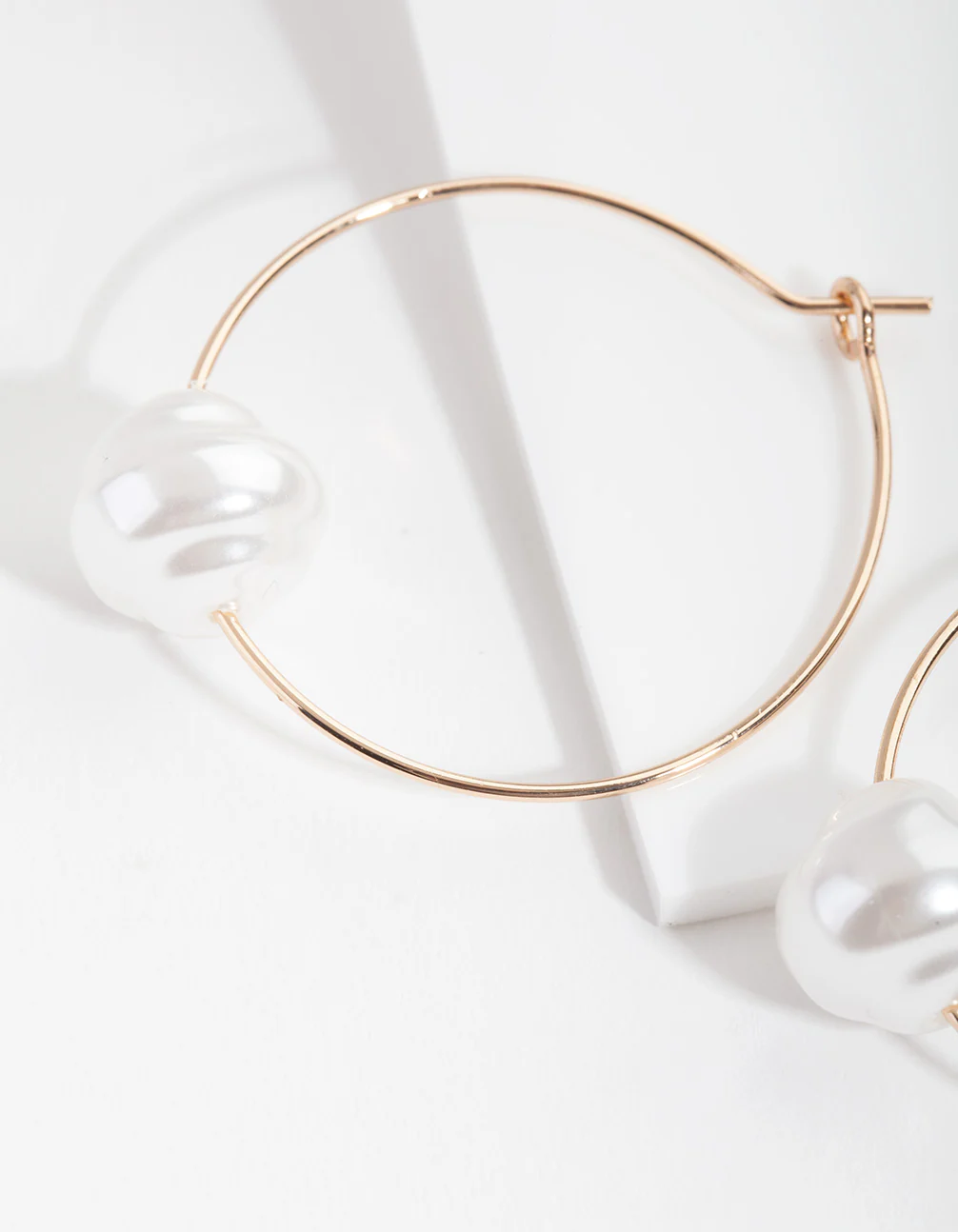 Gold Single Pearl Hoop Earrings - Image 2