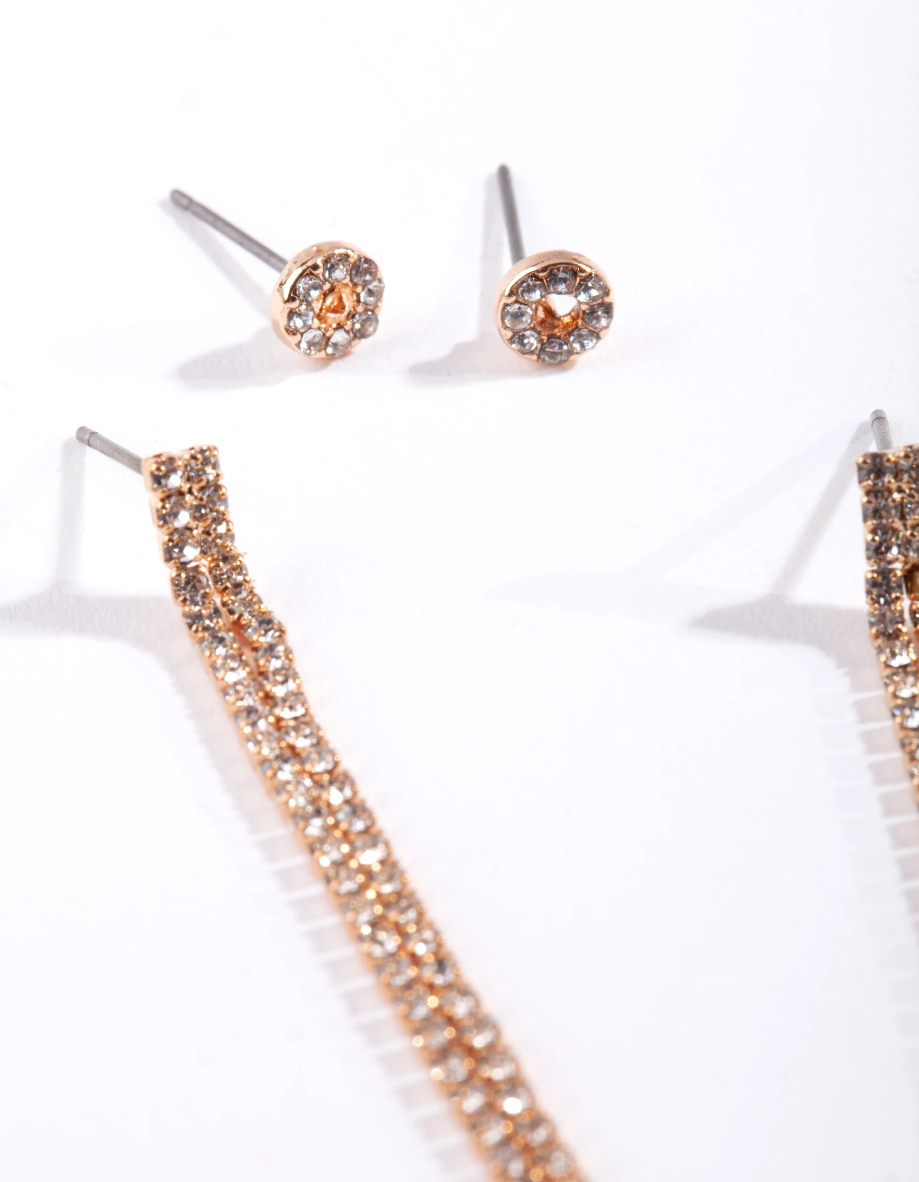 Gold Stud Drop Chain Earrings - Image 2