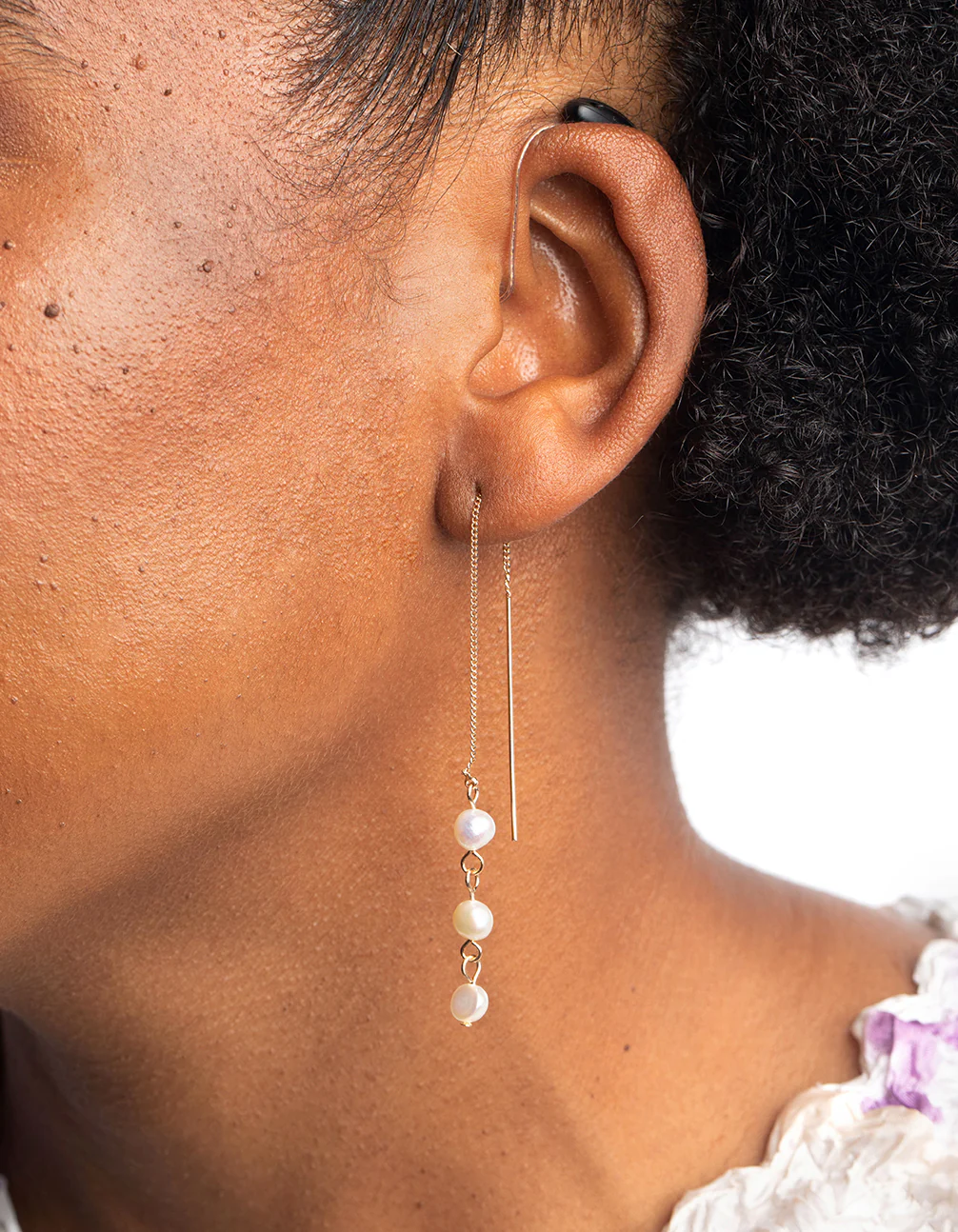 Gold Pearl Thread Through Earrings - Image 2