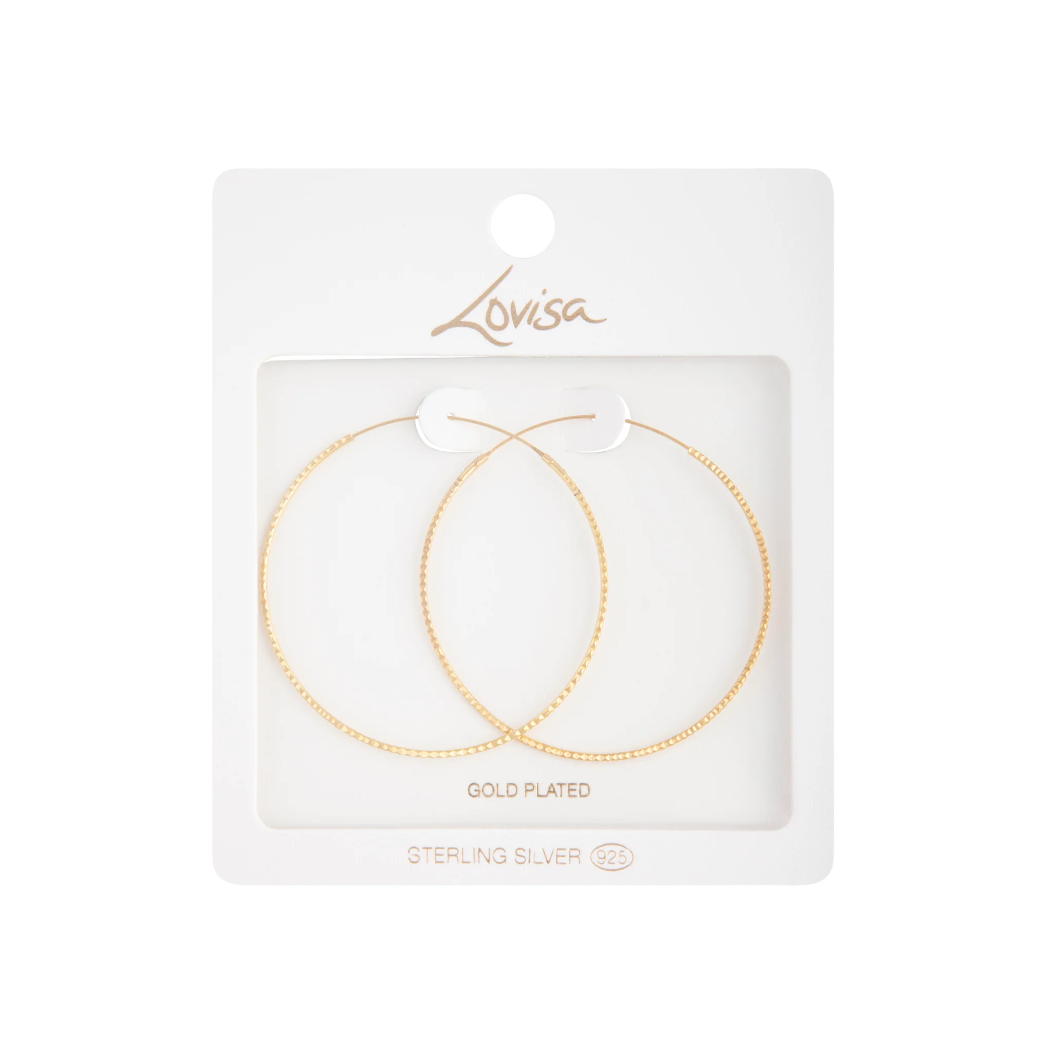 Gold Plated Sterling Silver Diamond Cut Hoop Earrings - Image 2