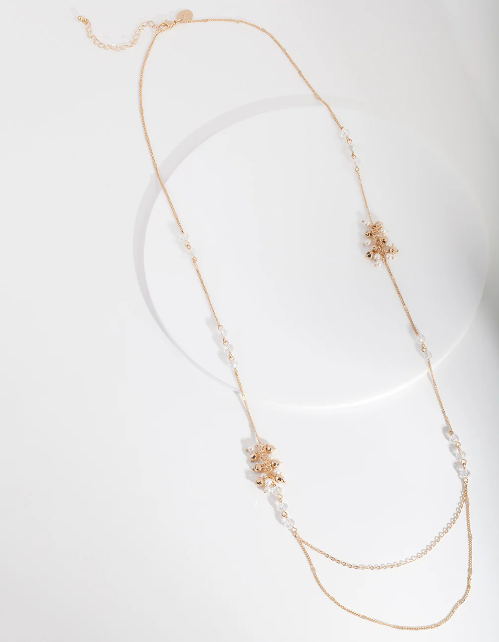 Gold Long Bead Textured Charm Necklace - Image 2