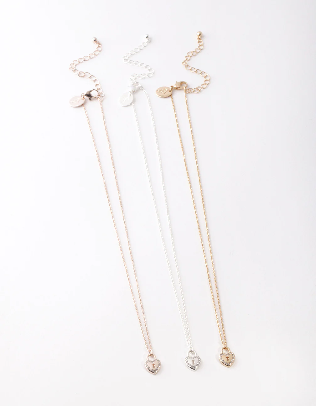 Mixed Metal Diamante Heart Lock Necklace Pack - Image 3