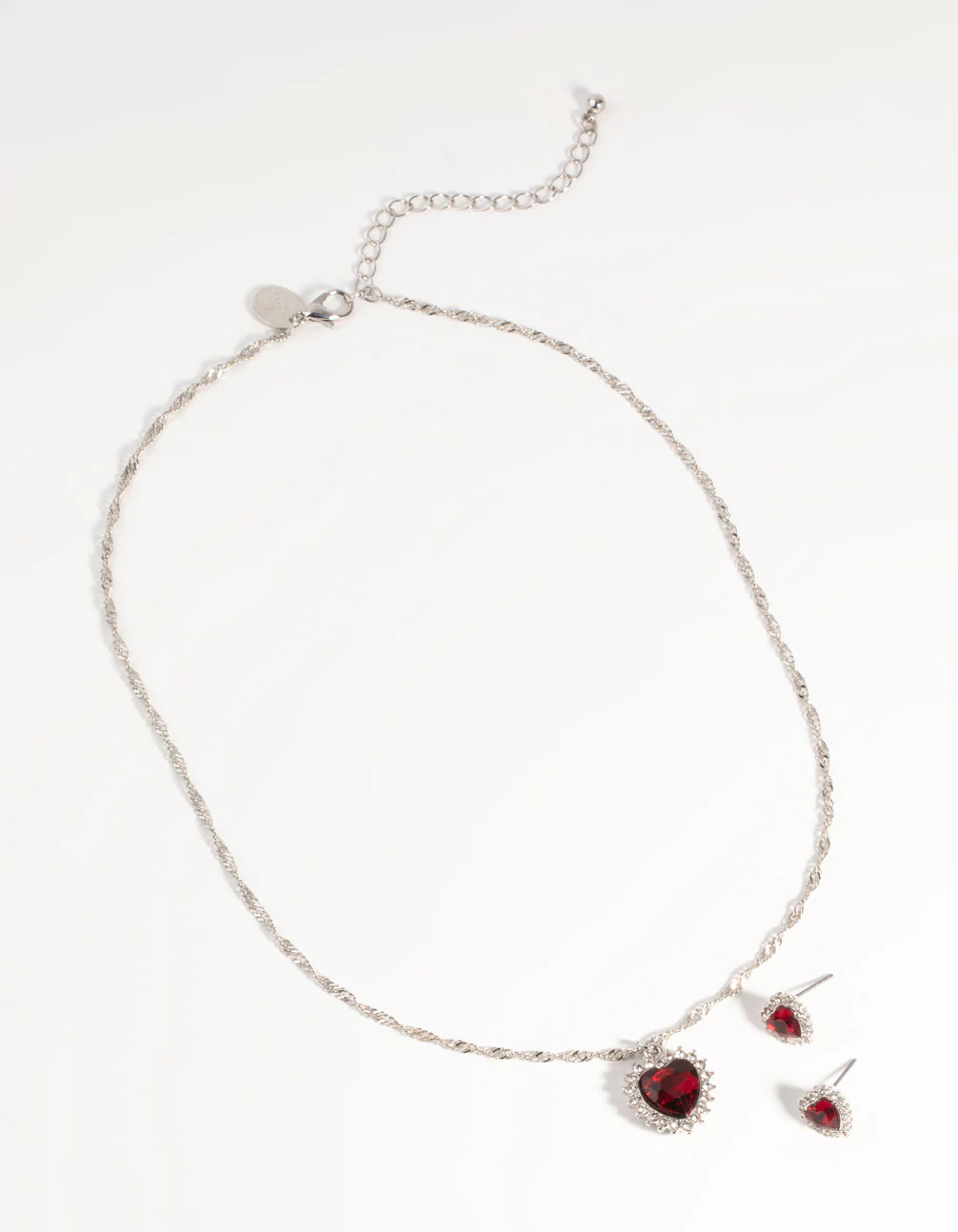 Silver Ruby Heart Necklace & Earring Set - Image 2