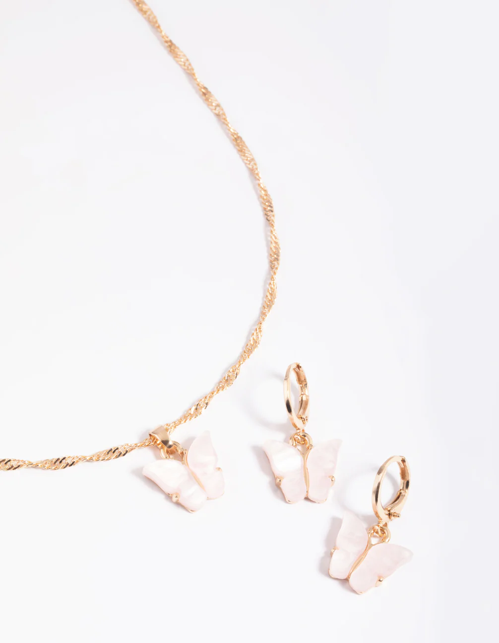 Pink Butterfly Necklace & Huggie Hoop Earrings - Image 7