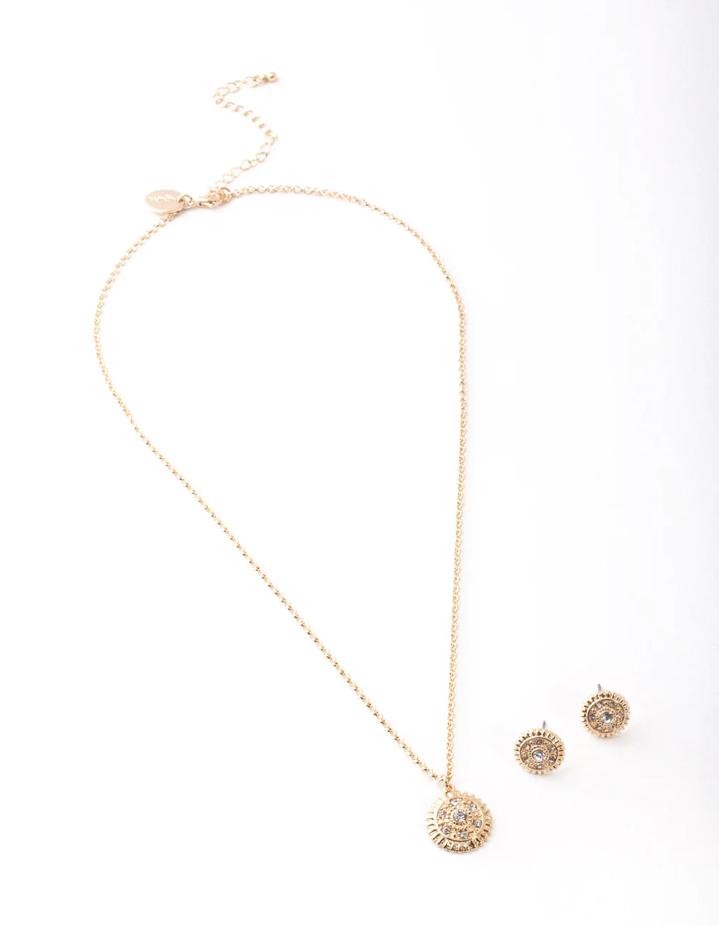 Gold Diamante Textured Necklace & Earring Set - Image 3