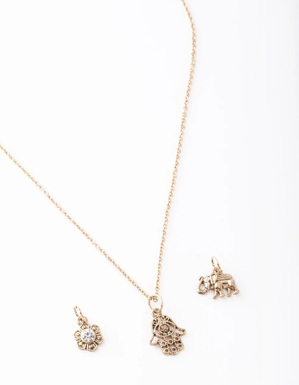 Gold Hand & Elephant Charm Necklace - Image 4