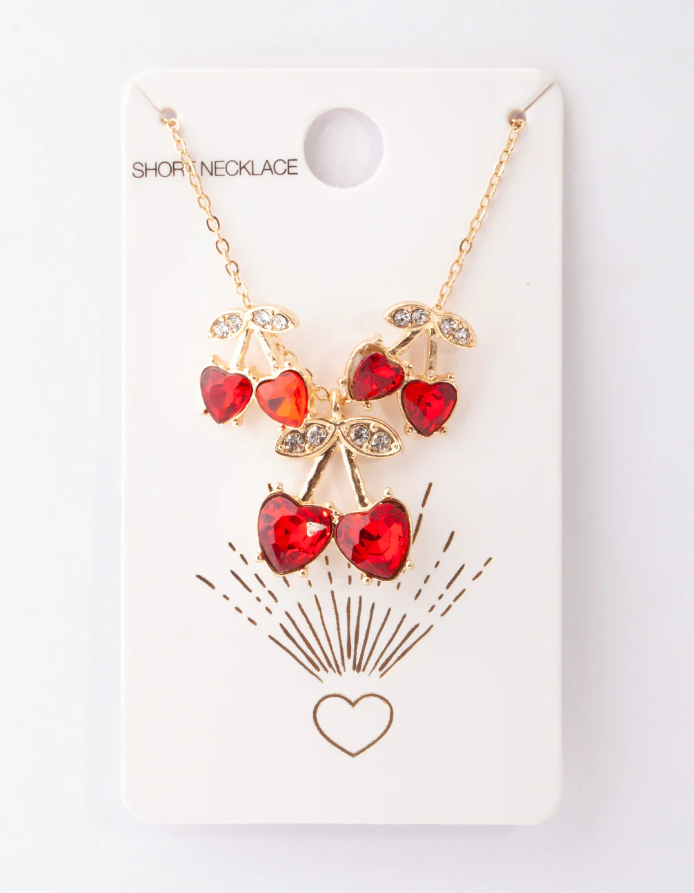 Gold Red Cherry Diamante Necklace & Earrings Set - Image 4