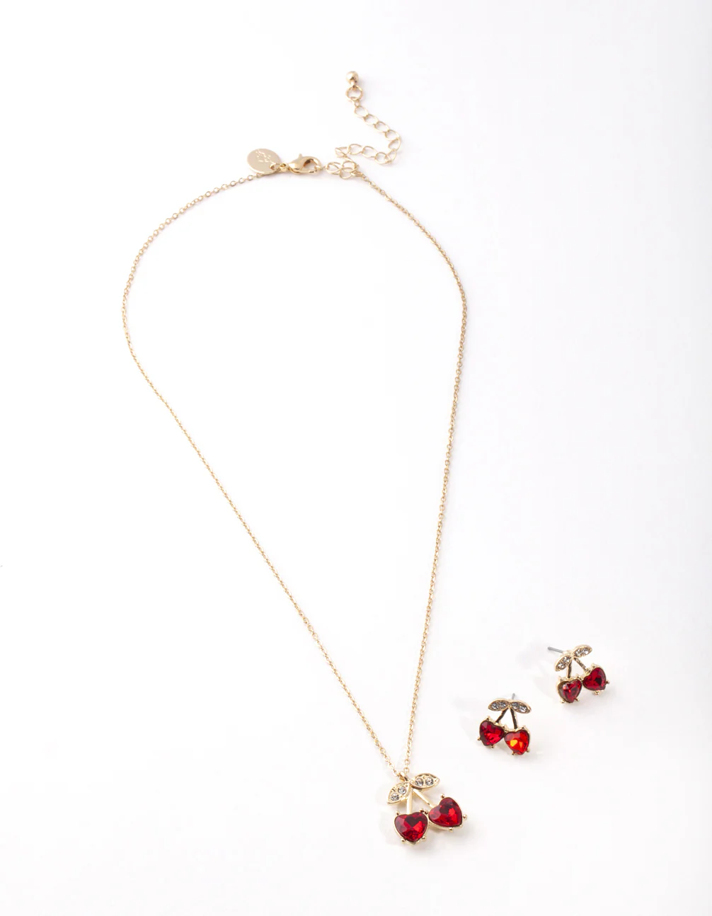 Gold Red Cherry Diamante Necklace & Earrings Set - Image 5