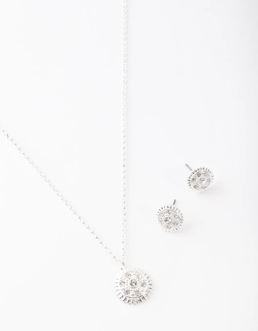 Silver Diamante Textured Necklace & Earring Set - Image 2