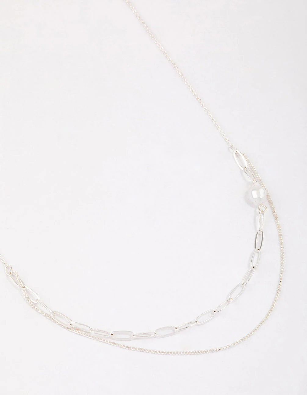 Silver Double Row Pearl Chain Necklace & Polishing Set