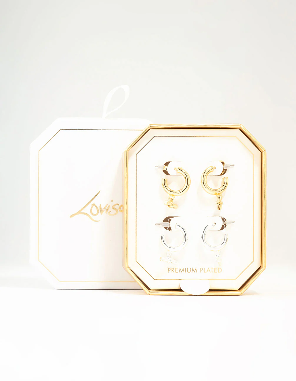 Gift Gold & Silver Plated Classic T Bar Hoop Earrings 2-Pack - Image 3
