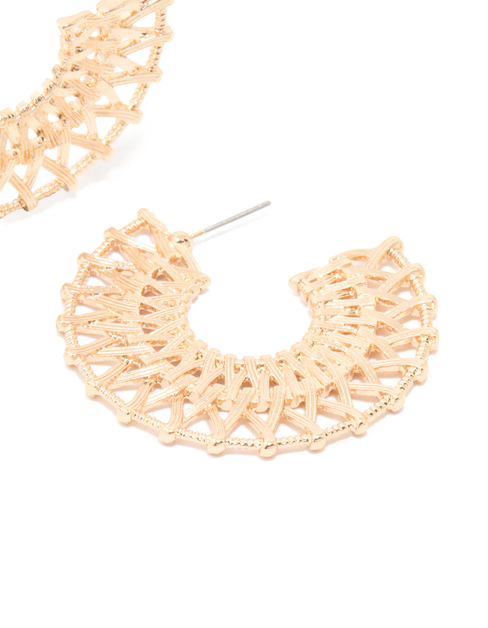 Gold 3/4 Round Textured Hoop Earrings - Image 3