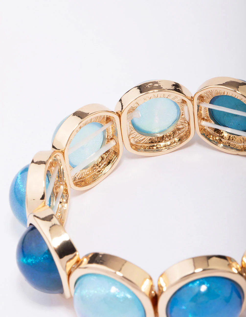 Gold Acrylic Blue Circle Stretch Bracelet - Image 3