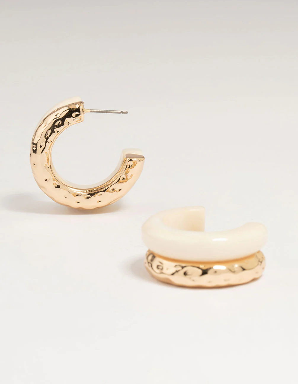 Gold Acrylic Hammered Layered Hoop Earrings