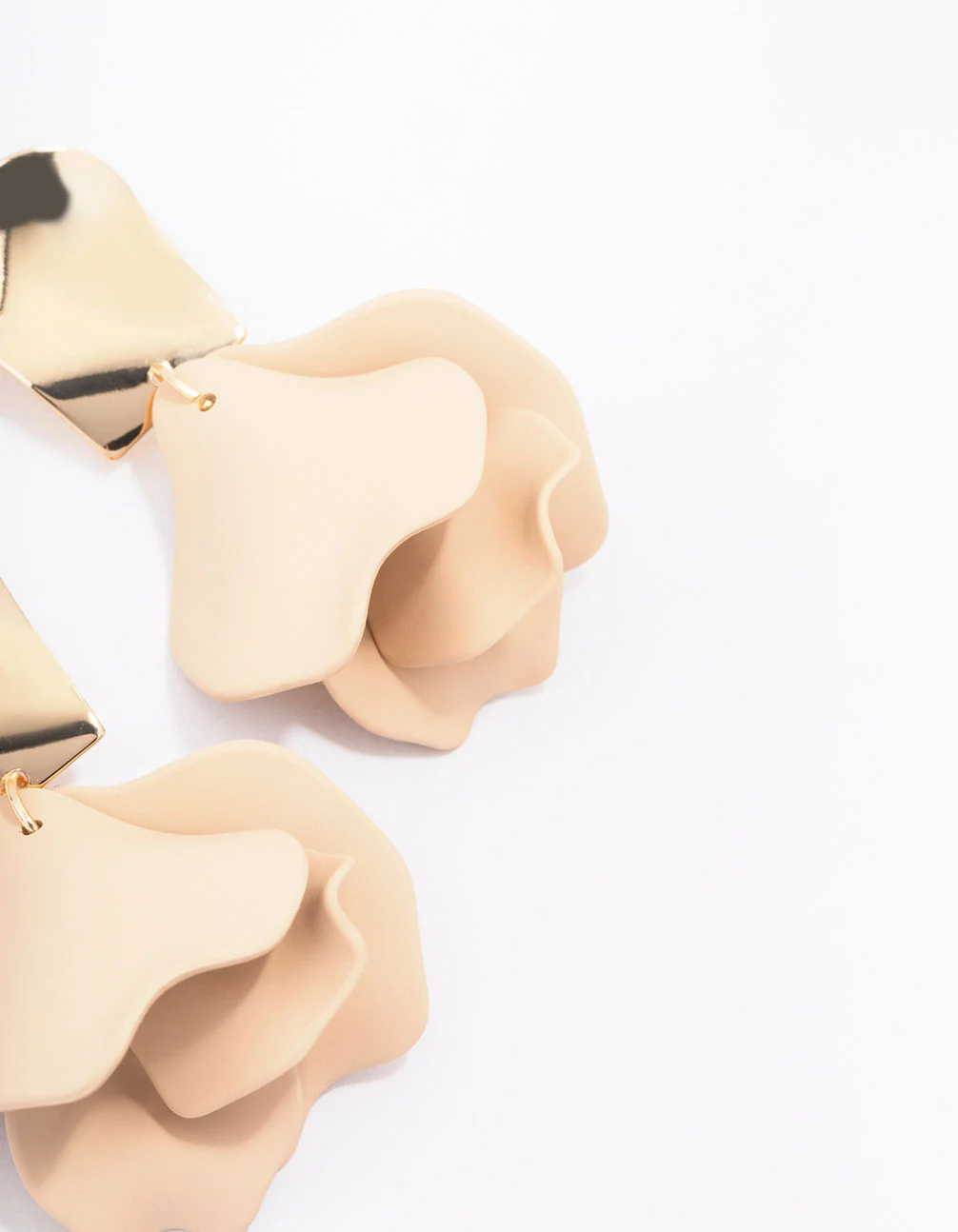 Gold Acrylic Neutral Petal Drop Earrings - Image 3