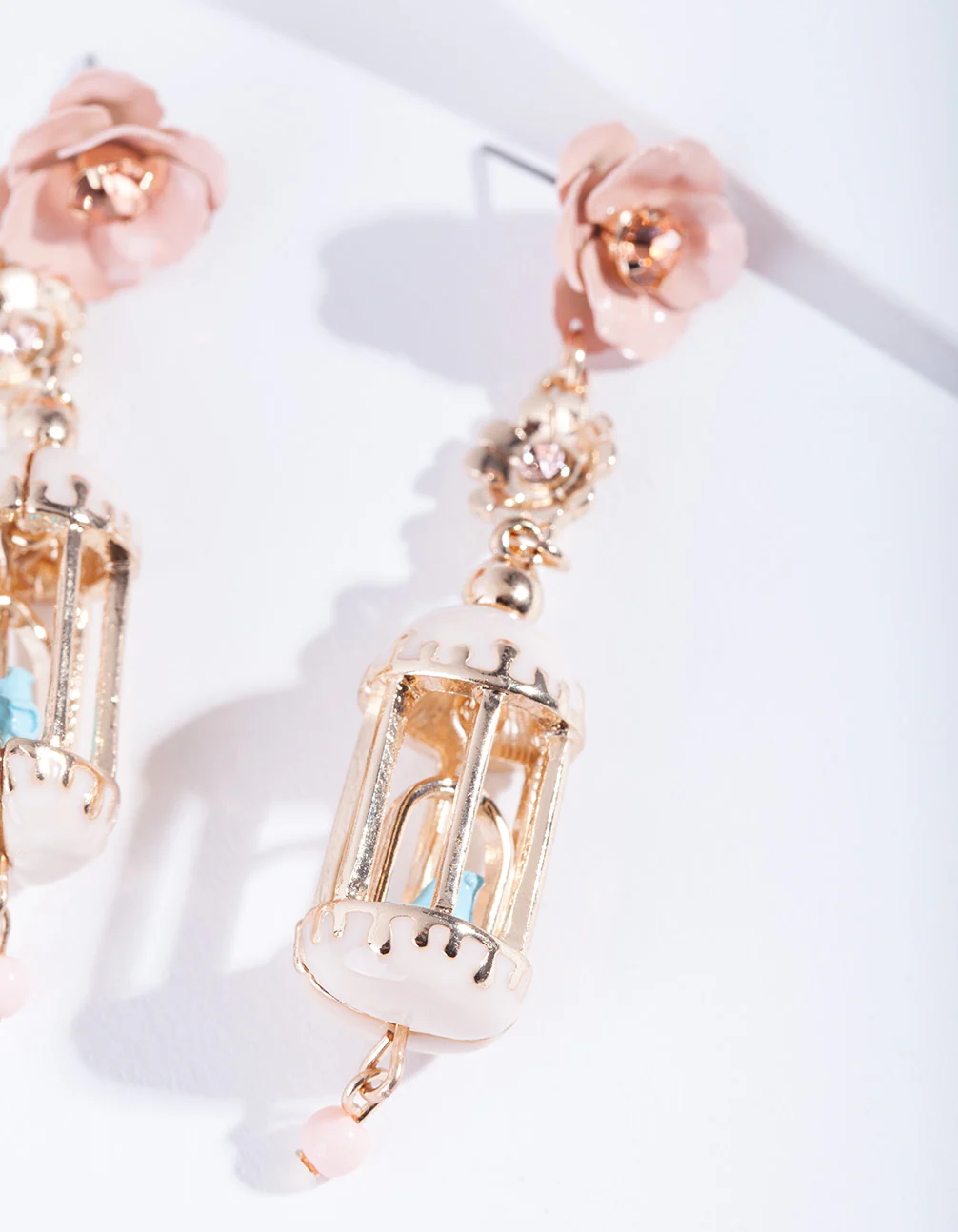 Gold & Pastel Flower Birdcage Earrings - Image 5