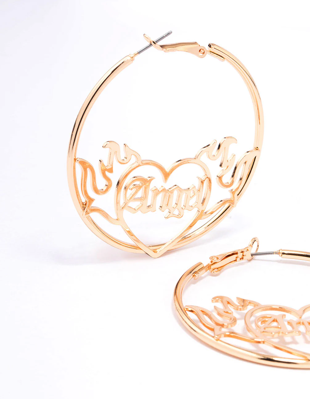 Gold Angel Flame Hoop Earrings - Image 2