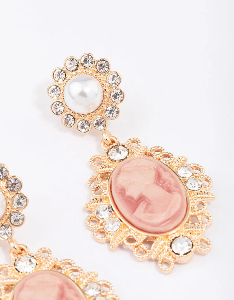 Gold Antique Pearl Drop Earrings - Image 3