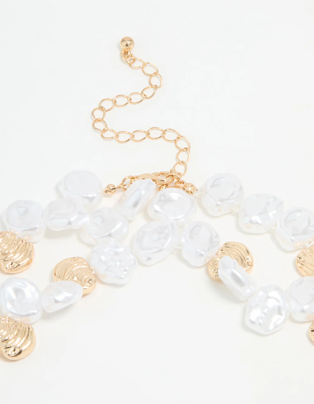 Gold Beaded Pearl Molten Layered Necklace - Image 3