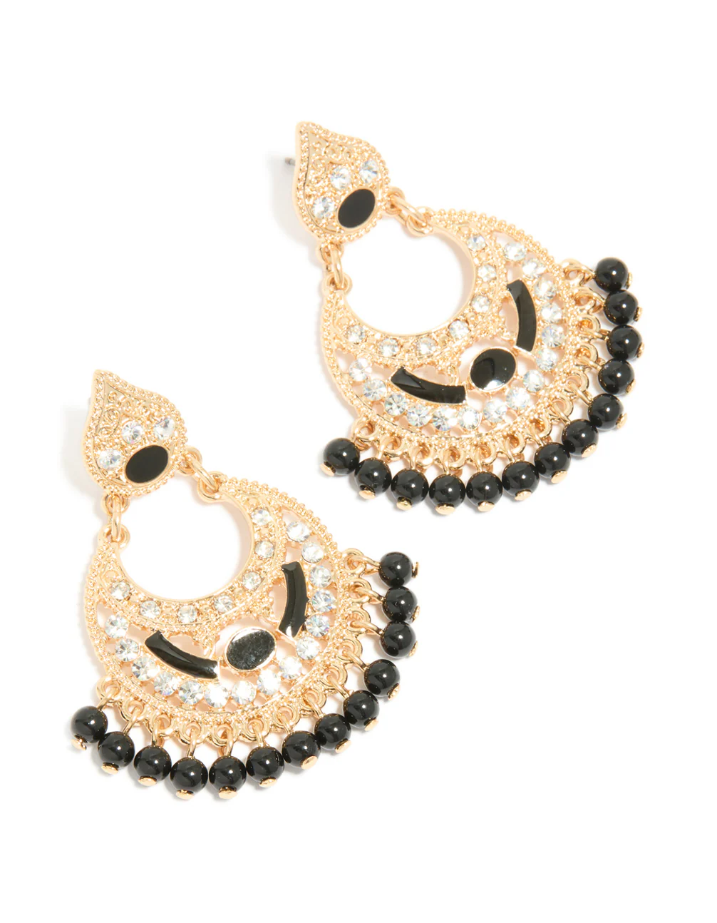 Gold Black Acrylic Diamante Drop Earrings - Image 2