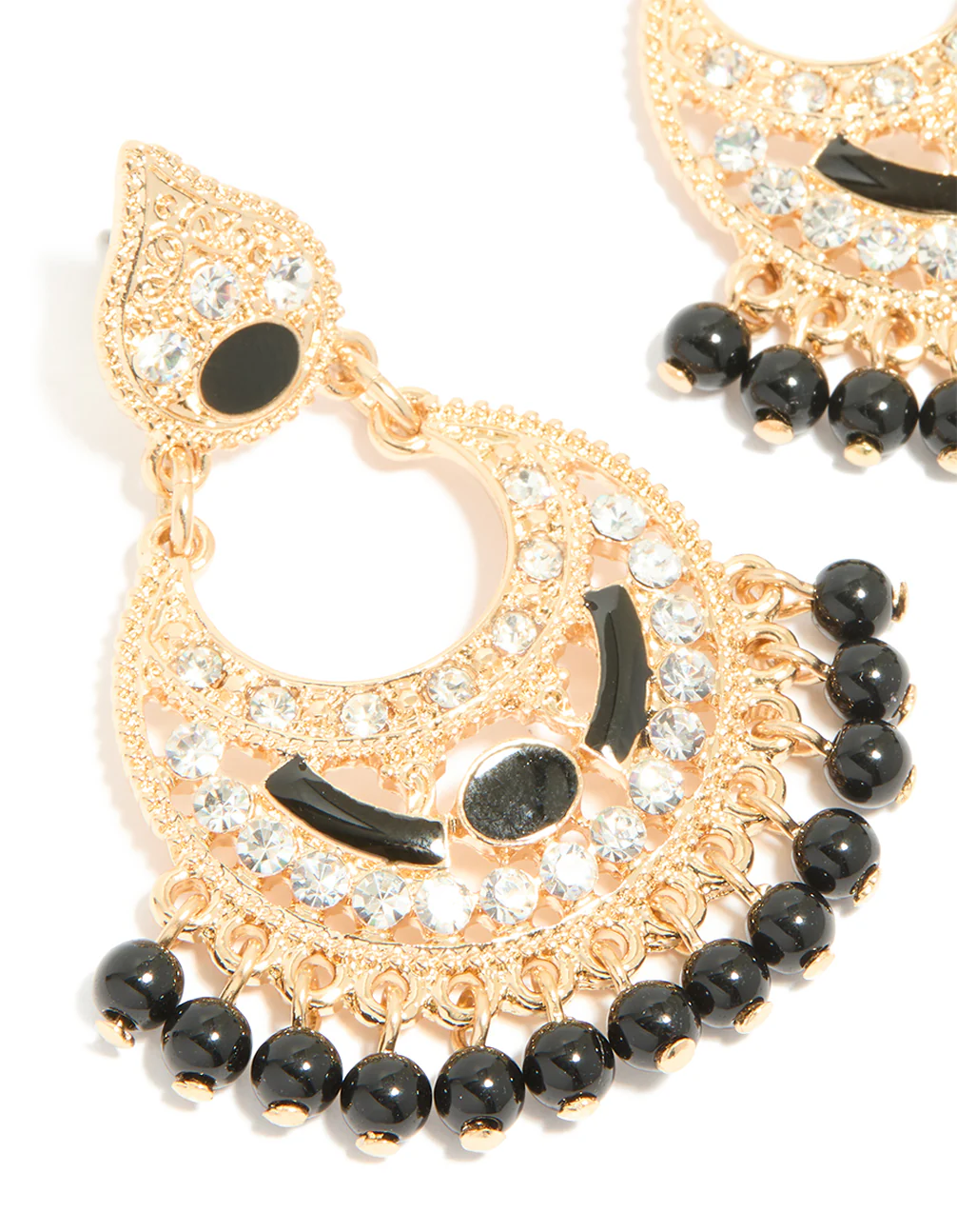 Gold Black Acrylic Diamante Drop Earrings - Image 4