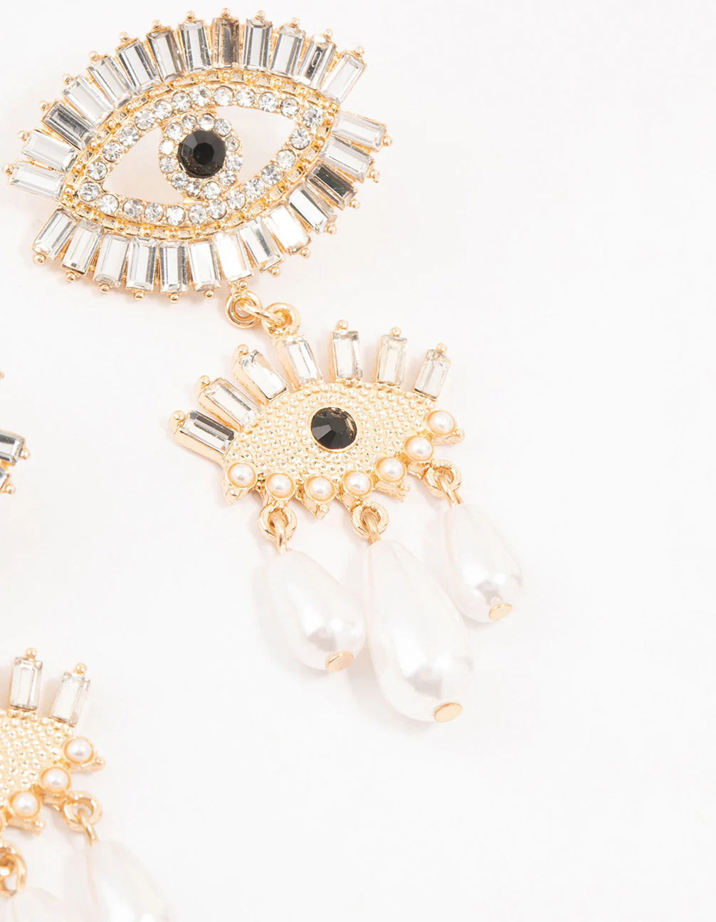 Gold & Black Pearl Evil Eye Drop Earrings - Image 3