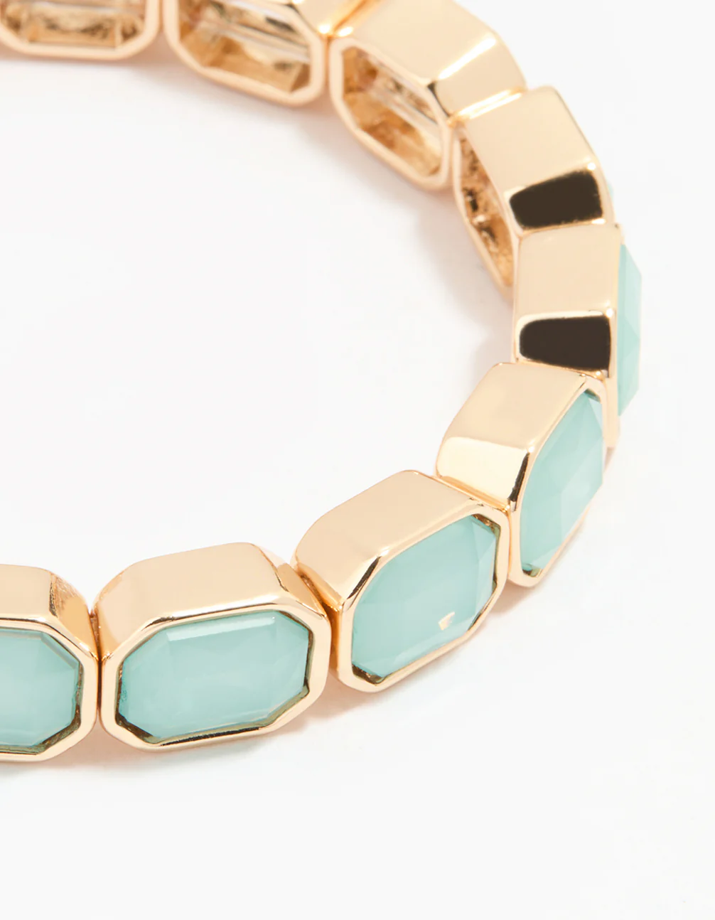 Gold Blue Beaded Octagon Stretch Bracelet - Image 2
