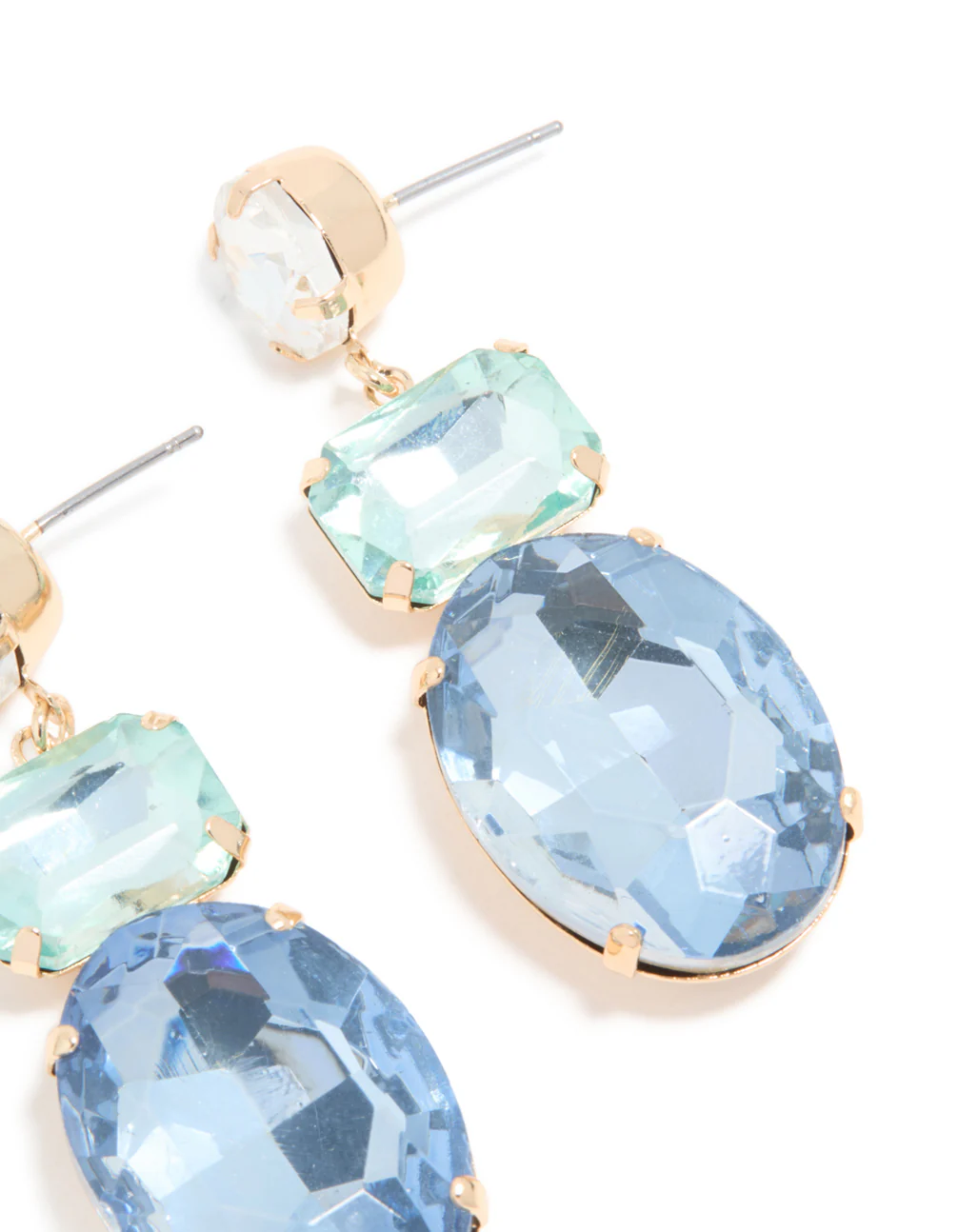 Gold Blue Diamantes Statement Drop Earrings - Image 5