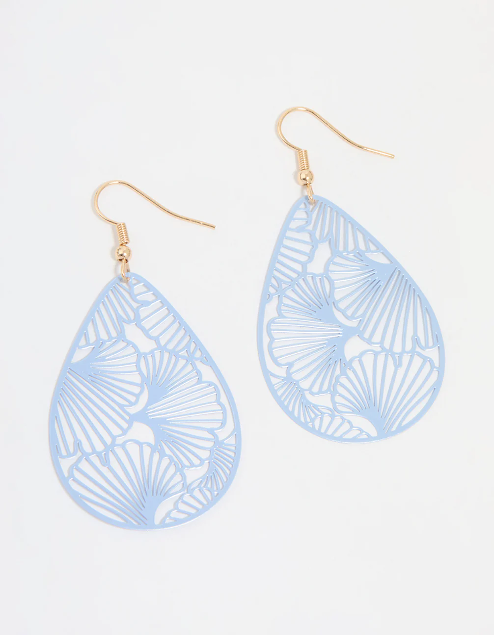 Gold Blue Filigree Pear Drop Earrings - Image 2