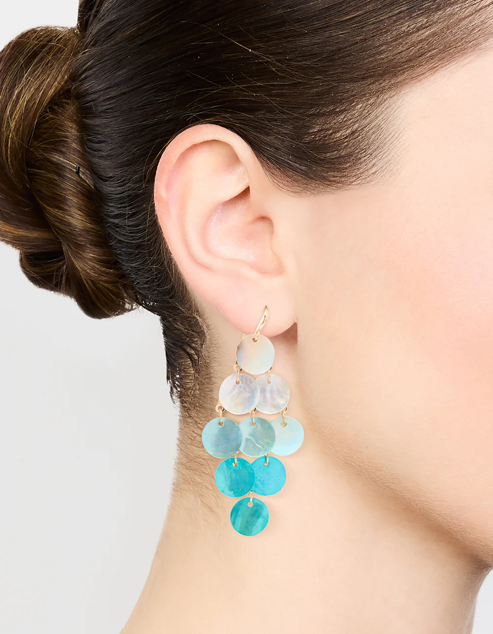 Gold Blue Genuine Shell Ombre Drop Earrings - Image 2