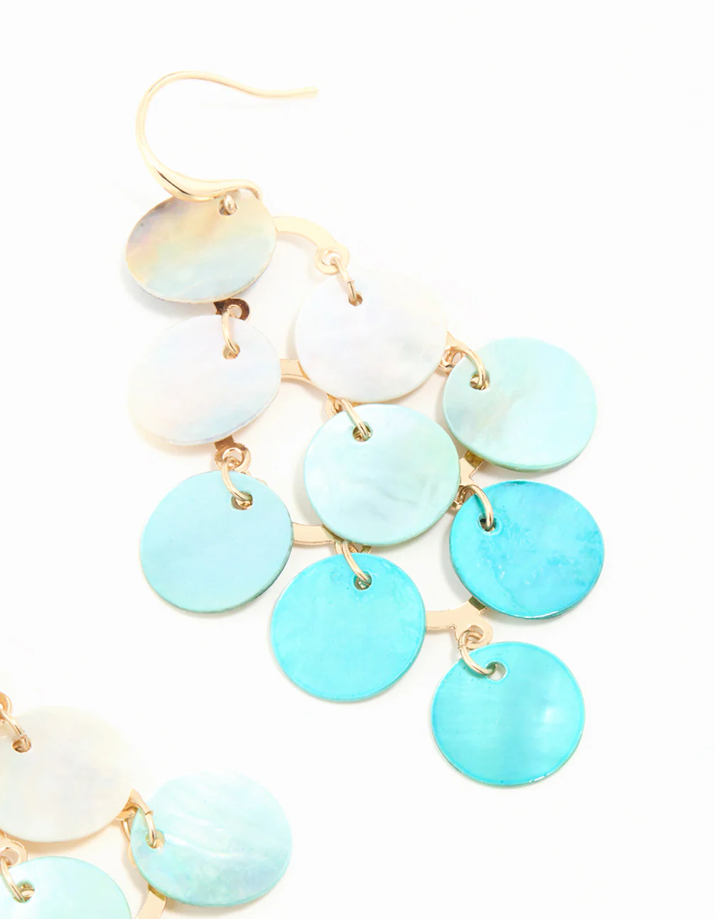 Gold Blue Genuine Shell Ombre Drop Earrings - Image 5