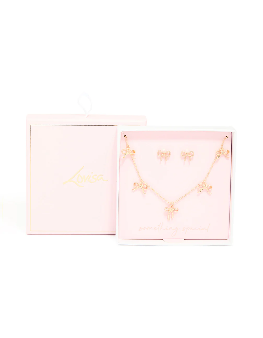 Gold Bow Necklace & Stud Earrings Set - Image 3