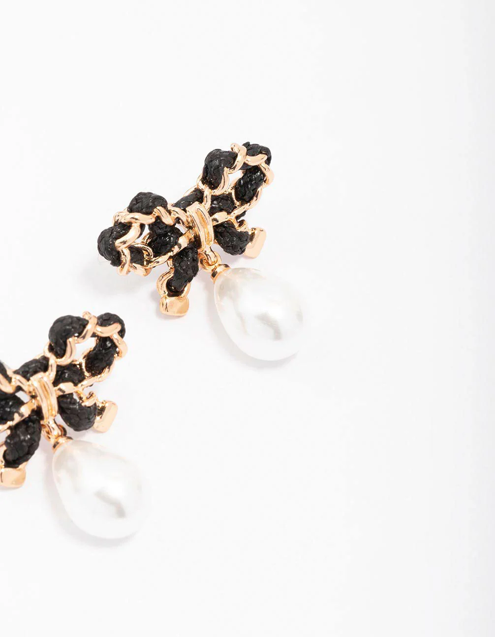 Gold Bow & Pearl Stud Earrings - Image 3