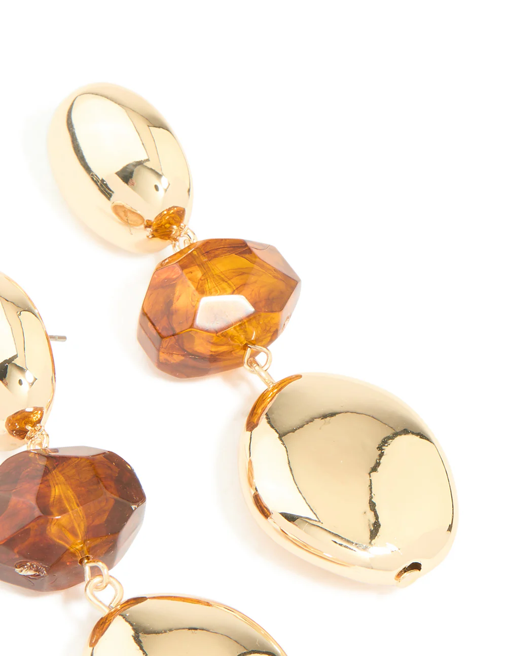 Gold Brown Beaded & Chunky Drop Earrings - Image 5