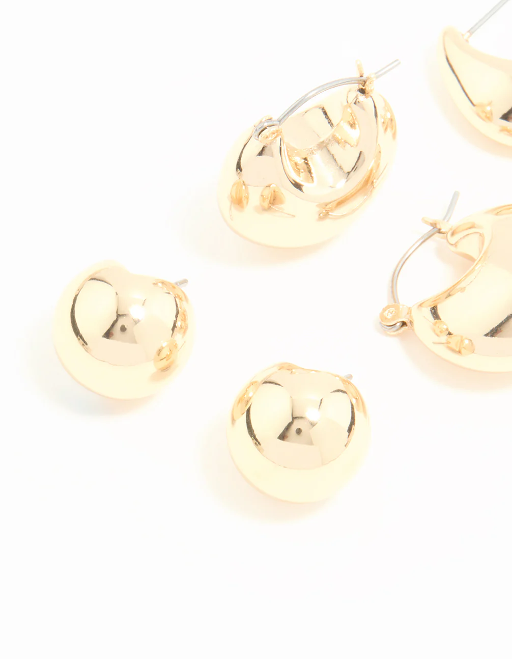 Gold Bubble Hoop & Stud Earrings 3-Pack - Image 2